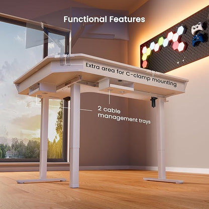 ErGear 65'' L Shaped Standing Desk for Gaming, [3 Drawers & 2 Cable Management Trays] Corner Stand up Desk [Compatible w/C-Clamp Mount] Height Adjustable for Home Office, White