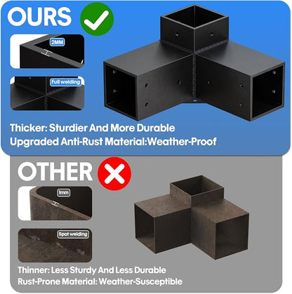 Heavy Duty Pergola Brackets Kit for 4"x 4" (Actual 3.5" X 3.5") Lumber | Anti-rust 3-Way Pergola Bracket with Black Powder Coated, Gazebo Hardware for Patio Backyard Outdoor