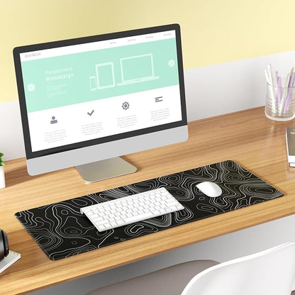 KTRIO Large Gaming Mouse Pad, Desk Mat, 31.5 x 11.8 in, Black Topographic, XL