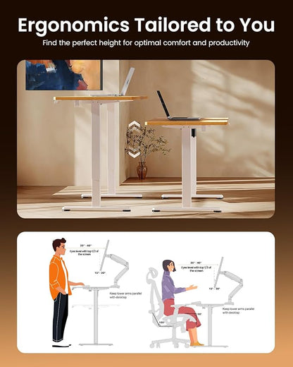 ErGear Height Adjustable Electric Standing Desk, 63 x 28 Inches Sit Stand up Desk, Memory Computer Home Office Desk, Light Vintage Brown