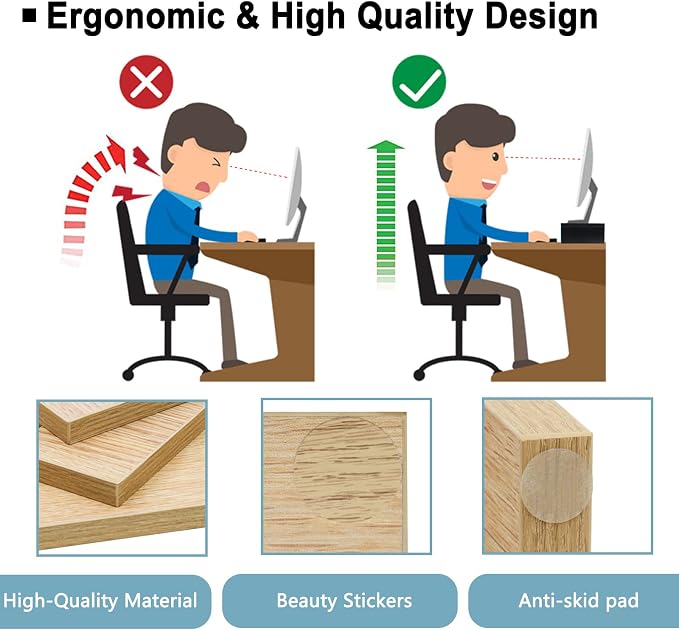 TEAMIX 2 Pack Monitor Stand Riser-20 inch, Wooden Desktop Riser for TV/PC/Laptop/Printer, Cozy Monitor Riser with Storage, Computer Stand Space-Saving