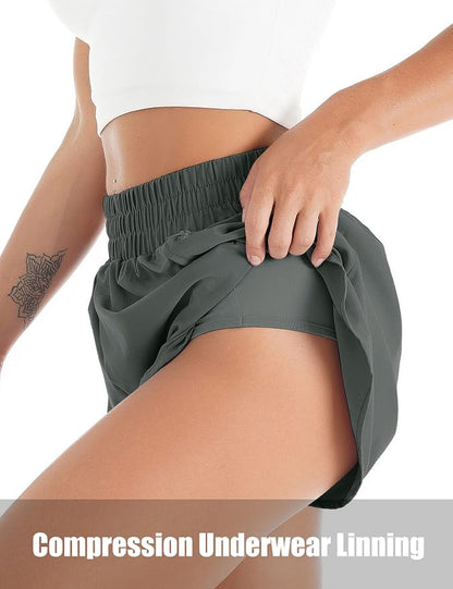 Blooming Jelly Women's Quick-Dry Running Shorts Workout Sport Layer Active Shorts with Pockets 1.75"
