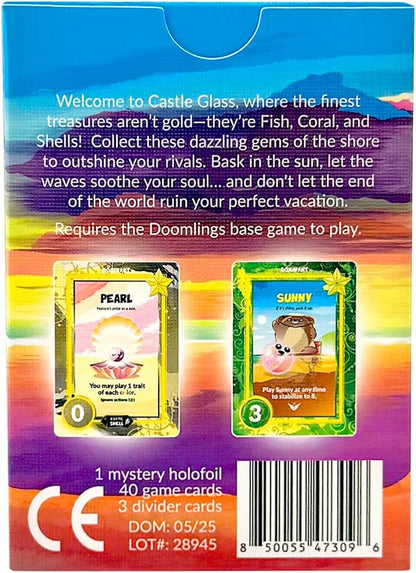 Doomlings Castle Glass Expansion – 37 New Traits, 2 Ages & Mystery Holofoil Card Bolster Pack – Board Game Expansion Adds Fish Shell Coral Classes & Bonus Point System for Collectors & Players