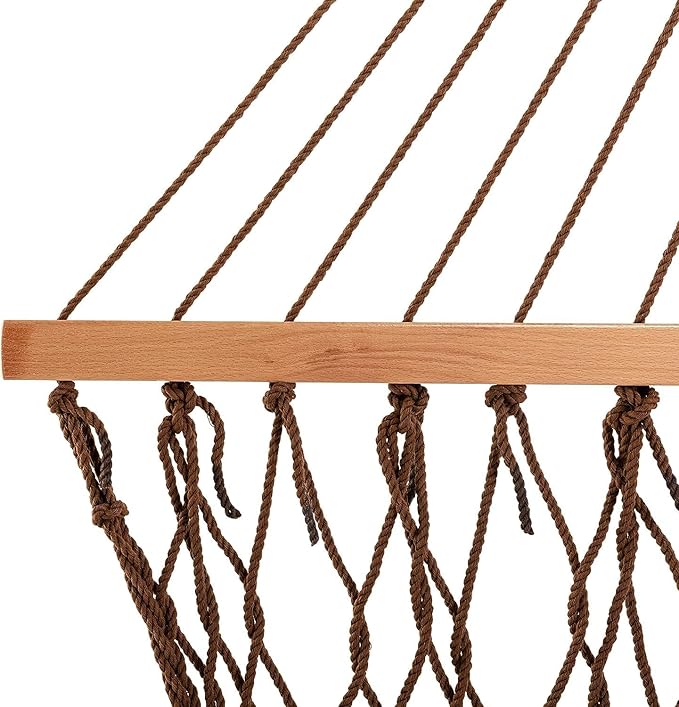 Castaway Living 13 ft. Double Traditional Hand Woven Antique Brown Polyester Rope Hammock – 2-Person, 450 lb Capacity, Free Extension Chains & Tree Hooks, Designed in The USA
