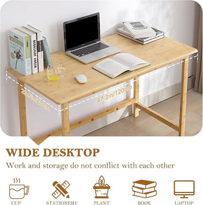 Nnewvante 47 Inch Computer Desk, Bamboo Writing Desk | Modern Simple Work Desk, for Home Office, Gaming Desk Study Table