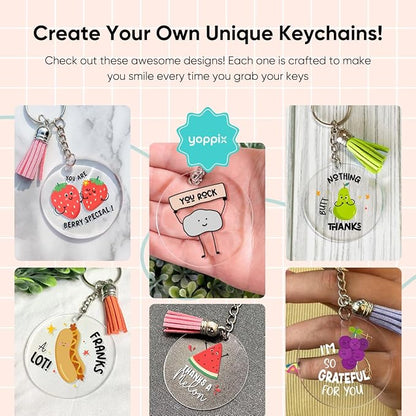 YOPPIX 140 PCS Acrylic Keychain Blank Set, Fruit Double-Sided UV DTF Stickers Acrylic Keychain Making Kits for Vinyl DIY Craft Project