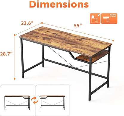 Mericonia 55x24 Inch Computer Desk, 0.6" Thick Small Office Table | Modern Simple Style, Study & Writing Table for Home Bedroom Work, Brown