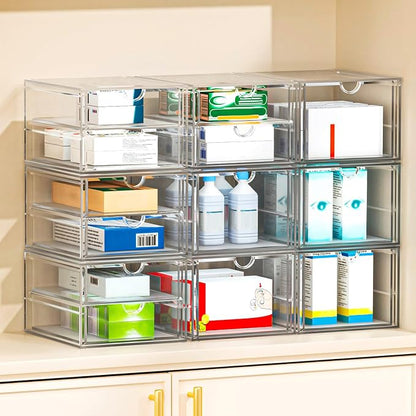 caktraie 4-Pack 22-Drawer Acrylic Storage & Makeup Organizer for Desk | Smooth-glide drawers, clear acrylic, stackable, dustproof, wipe clean, for office supplies, pens, paper clips, thumb drives