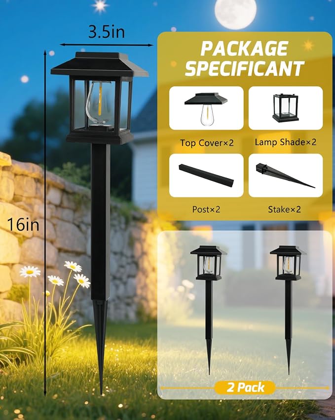 Albelt Solar Pathyway Lights Outdoor, 2 Pack Waterproof Solar Garden Lights with Auto On/Off, Landscape Lighting for Garden, Yard, Pathway, Patio, Driveway Decor