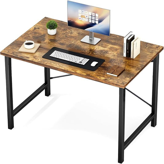 Sweetcrispy 40-Inch Small Computer Desk for Bedroom, Brown | Gaming Writing Work and Study Desk for Home Office, Sturdy Metal Frame and Compact Modern Design with X-Shaped