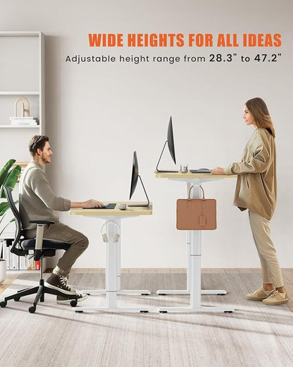 Electric Standing Desk Adjustable Height Stand Up Desk, 48" x 24" Sit Stand Desk, Low Noise Home Office Desk, Computer Desk with Whole-Piece Board, Child Lock & Memory Function, Maple