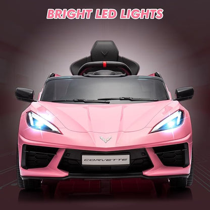 Garvee 12V Kids Ride on Car Licensed Corvette Toddlers Electric Sports Car Ride on Toy with Remote Control, Visual Dashboard, LED Lights, Music for Boys & Girls, Pink