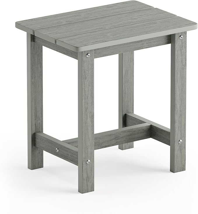 LUE BONA Outdoor Side Table, HDPS Small Outdoor Table, Rectangle Adirondack Side Table, Outside Table for Patio, Porch, Deck, Pool, Weather Resistant/Easy Maintenance, Gray