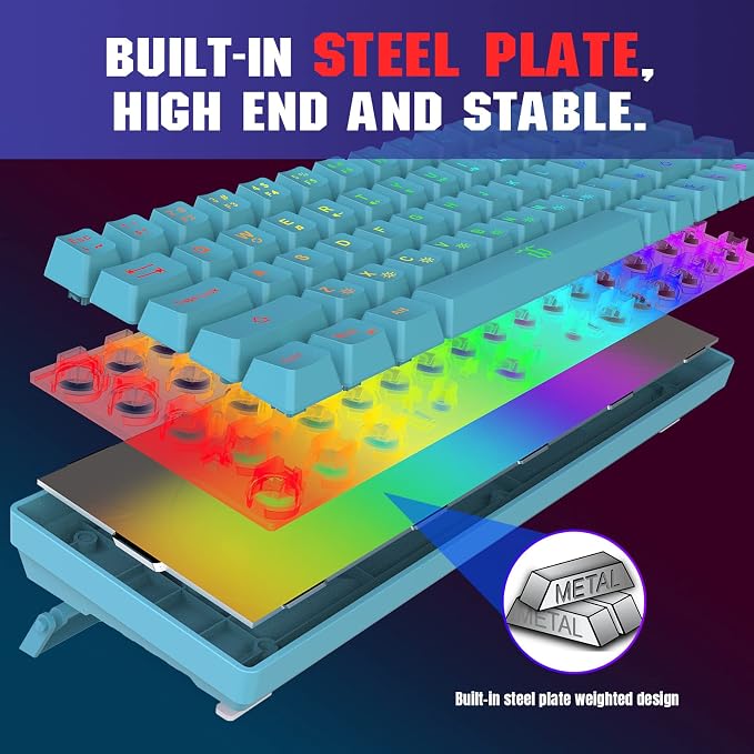 Snpurdiri 65% Membrane Gaming Keyboard, RGB (68 Keys,Blue) | Compact Wired Small Gaming Keyboard for PC/Mac Gamer, Typist, Travel, Easy to Carry on Business Trip