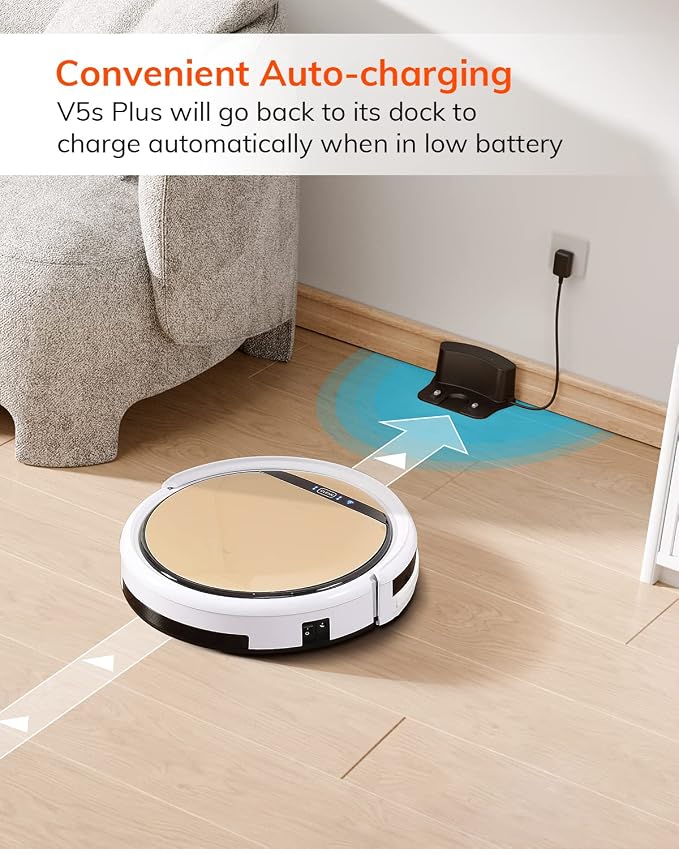 ILIFE V5s Plus Robot Vacuum and Mop Combo with Wi-Fi/App/Alexa, Automatic Self-Charging Robotic Vacuum Cleaner, Slim and Quiet, Cleans Hard Floors Carpets and Pet Hair (V5s Pro Upgrade Version) | Remote, App & Voice Control, Automatic Self-Charging, Sl...