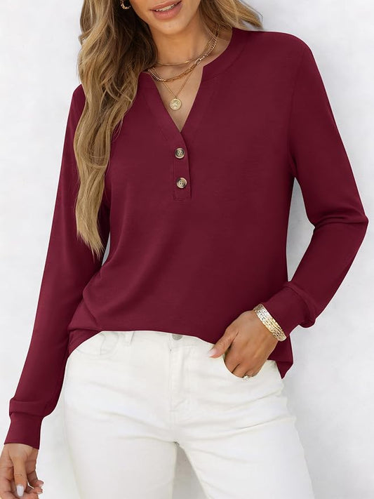 ANRABESS Women's Long Sleeve Shirts 2026 Spring Fashion Dressy Casual Tops Trendy Henley Blouses Cute Work Outfits Clothes