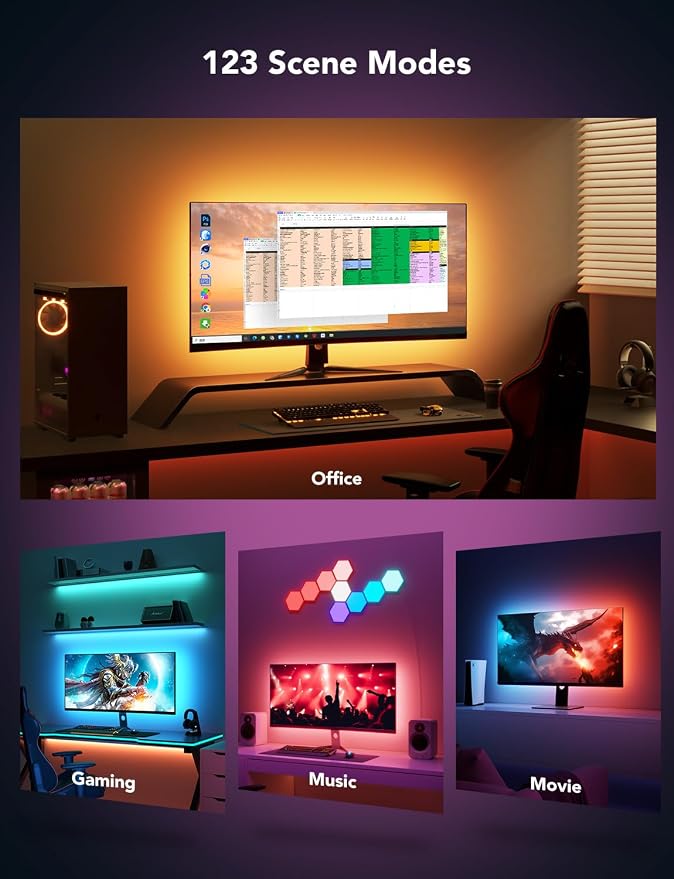 Govee Gaming Light for Monitor G1, RGBIC LED Backlight for 27-34 Inch PC | Smart LED Lights for Monitors with Color Matching, Adapts to Curved Monitors, Double Strip Light Beads with 123 Scene Modes