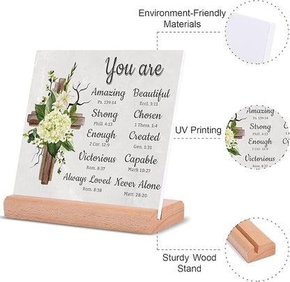 TIKTREE Christian Gifts, Religious Gifts for Women Faith, Catholic Spiritual Gifts with Bible Verse, Christian Home Desk Decor with Wood Stand