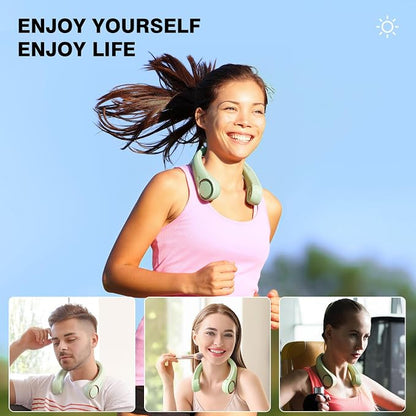 Morelax Neck Fan, USB Rechargeable Personal Fan,Hand Free Bladeless Portable Fans,4000 mAh, 3 Speeds,72 Air Faster softer 360° Cooling, Ultra Quiet,Gift Suitable for Home, Office, Travel, Sports Green