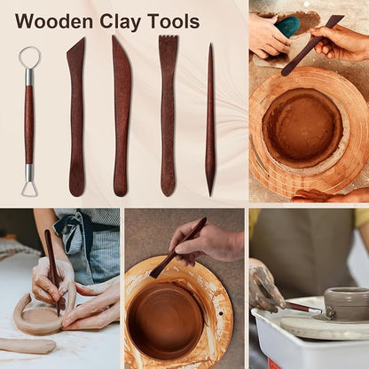 Amrules Clay Tools Kit, 31 PCS Red Pottery Tools, Practical Polymer Clay Sculpting Tools Kit, Air Dry Clay Tools Set for Adults, Pottery Craft, Dotting, Carving, Drawing, Molding, Modeling, Shaping