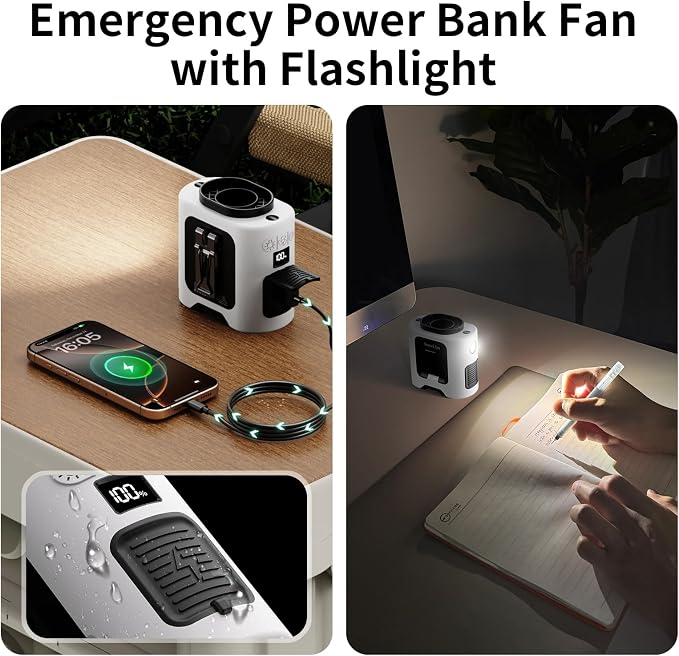 Socool 14500mAh Portable Waist Fan Clip on Belt 360 Rotation Wearable Rechargeable Personal Shirt Fan, 67H Cooling 5-Speed Battery Operated with Light, Neck Fan Hands-Free for Outdoor Jobsite Camping