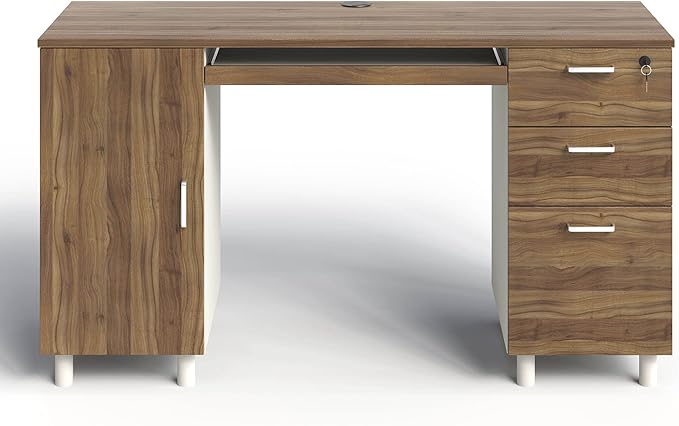Modern Design By Crafts & comfort Venice Computer Desk - Office Desk with 3 Drawers & CPU Storage Cabinet - Laptop Workstation with Keyboard Tray & Cable Hole - Home & Office Supplies -Cass/White