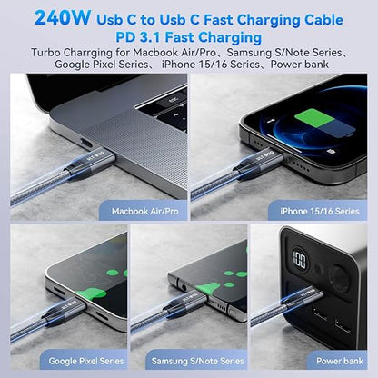 ULT-WIIQ 15FT USB C to USB C 3.2 Gen 2 x 2 Video Cable for Portable Monitor, 4K@144/120/60Hz 8K Display Cable, 20Gbps Data Transfer, PD 3.1 240W Fast Charging, for iPhone 17, MacBook, SSD, CarPlay