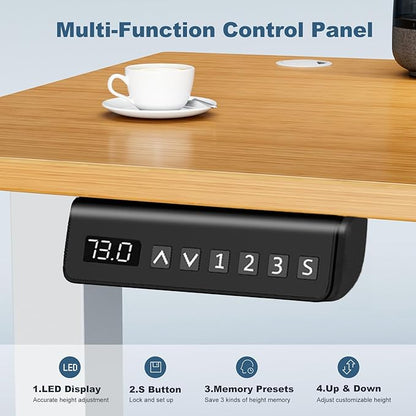 DUMOS 40 Inch Electric Standing Desk, Memory Adjustable Home Office Desk | Sit Stand Up Desk for Work Home Office,Adjustable Desk, Rising Computer Table with Splice Board,Cable Management,Hook,Oak