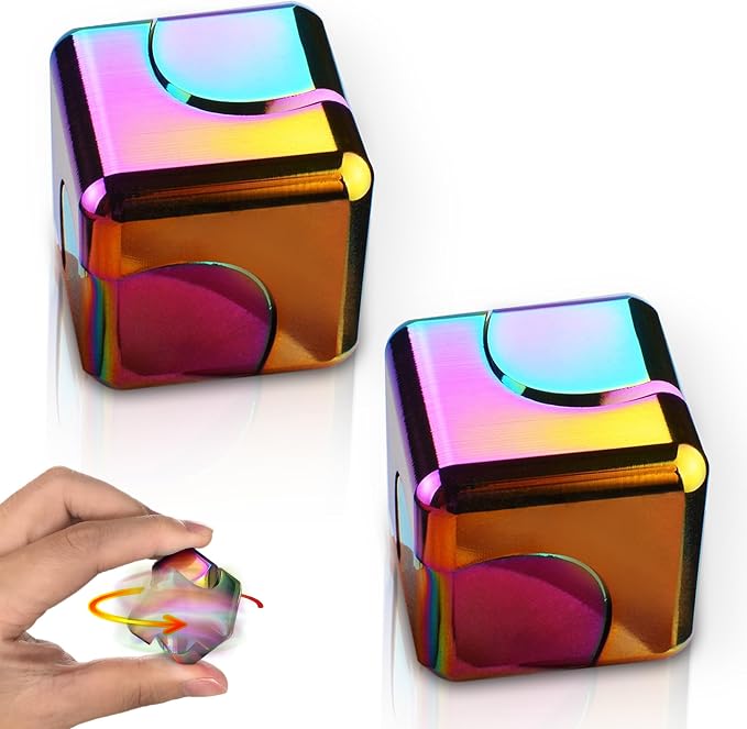 2 Pc Fidget Spinner Toys Cube Adults, Easter Basket Stuffers for Teens Metal EDC Cool Desk Gadgets Office Toys Small Anxiety Figette Sensory Toy, ADHD Tool Fingears Figet Stress Valentine Gift For Boy