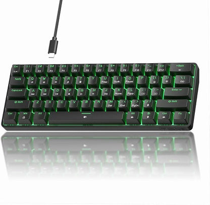 TMKB 60% Mechanical Gaming Keyboard, Red Linear Switch, Wired, Black | LED Backlight, Anti-Ghosting, Detachable USB-C, Double-Shot Keycaps, 61 Keys