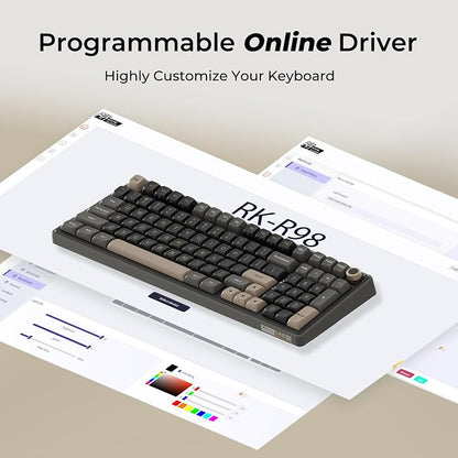 RK ROYAL KLUDGE R98 Pro Wired Mechanical Keyboard, RGB PC Gaming Keyboard with Number Pad and Volume Knob, Gasket Mount, MDA Profile PBT Keycaps, for Win/Mac, Hot Swappable Tactile Beige Switch