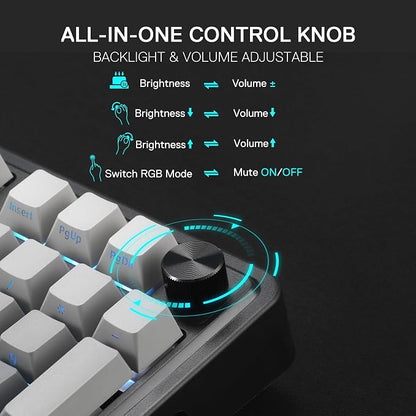 Redragon K686 PRO Wireless RGB Gasket Gaming Mechanical Keyboard, Easy Knob | Multi-Function Control Wheel, 0-Delay Tri-Mode, Cushioned 5-Layer Noise Dampening for Creamy Thocky Sound, Practical 98 Keys