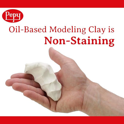 Pepy Reusable and Non-Drying Oil-Based Plasticine Modeling Clay, White, 2 Pounds, Sulfur-Free & Non-Toxic, Great for Kids, Beginners, and Artists, Perfect for Arts and Crafts Projects