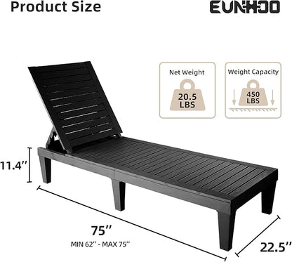 Chaise Lounge Outdoor Set of 4,Adjustable Pool Lounge Chair with 5 Positions Backrest, Waterproof Sun Loungers for Garden Pool Beach Patio Deck Sunbathing.Black