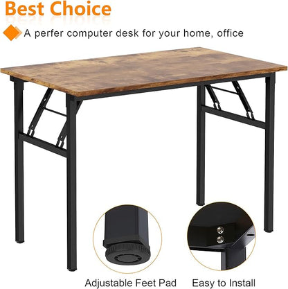 Need Office Computer Desk 39.3 Inch Sturdy Folding Laptop Table Retro | Black Frame Writing Gaming Work Table/Foldable Home Office Desk/Sewing Table, No Assembly Required
