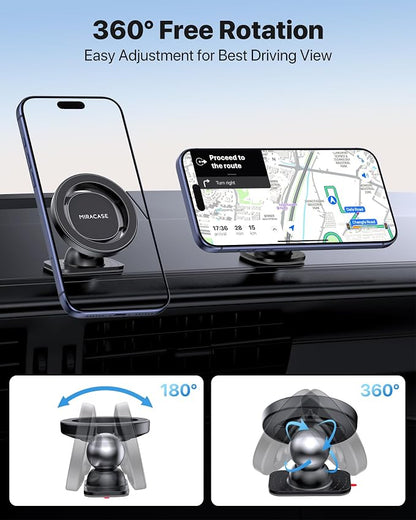 Miracase Latest Upgrade for MagSafe Car Mount [33+LBS Strong Suction & 2200gf Magnetic] Small Phone Holders for Your Car Dashboard, 360° Adjustable Car Phone Holder Mount for iPhone Garmin GPS