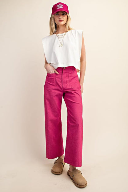 miduo Womens High Waisted Cropped Wide Leg Stretchy Straight Pants Trousers with Pockets