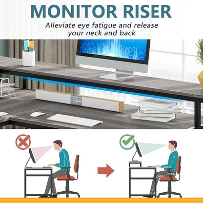 L-Shaped Desk with Monitor Shelf,Corner Computer Desk with Storage, Gray