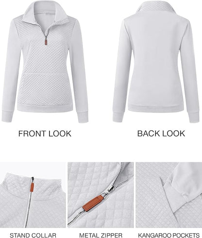 BTFBM Women Fashion Quilted Pattern Lightweight Zipper Long Sleeve Plain Casual Ladies Sweatshirts Pullovers Shirts Tops