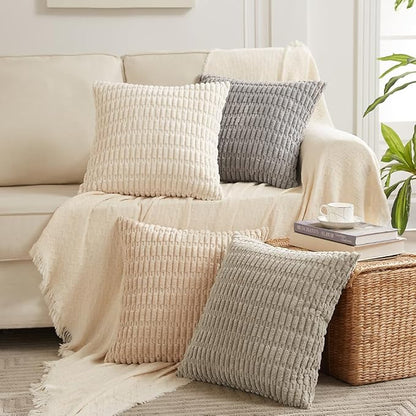 Fancy Homi 4 Packs Decorative Throw Pillow Covers for Living Room Couch Bed, Modern Farmhouse Boho Home Décor Accent Cushion Case, 22" x 22", Taupe