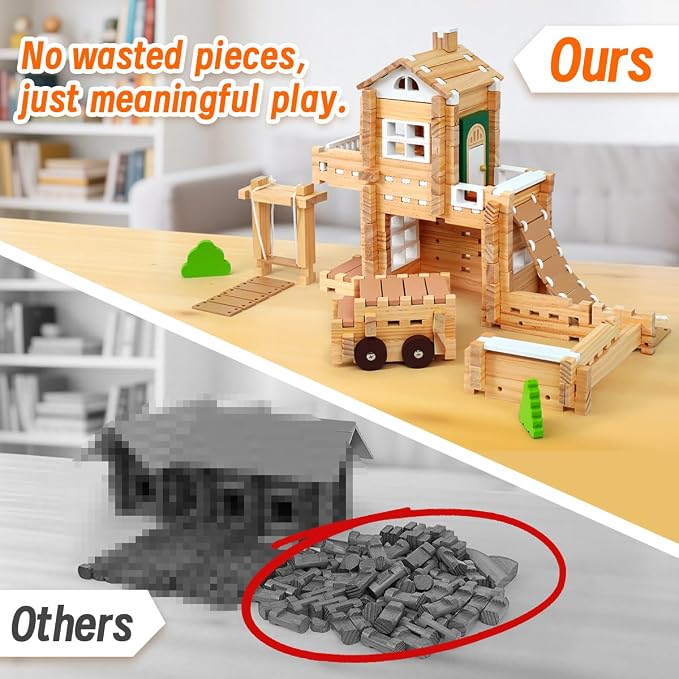 Jovi-mindly＆Notchies 96 PCS Wooden Blocks Wooden Toys with Storage Bag, Preschool Learning Toys Wood Blocks Building for Kids Ages 4-8 Creative Construction Game,FSC Certified,Birthday Toys Gifts