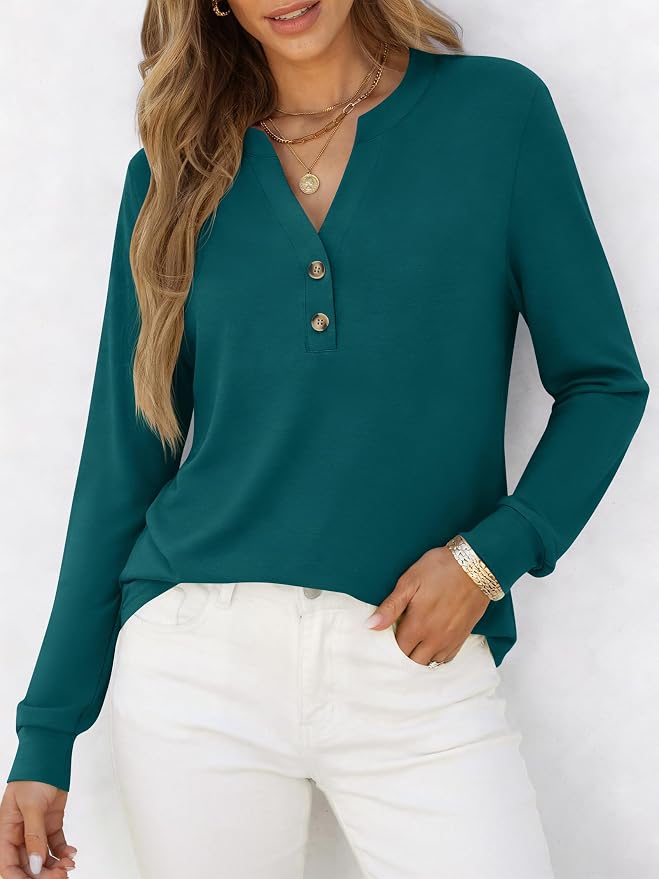 ANRABESS Women's Long Sleeve Shirts 2026 Spring Fashion Dressy Casual Tops Trendy Henley Blouses Cute Work Outfits Clothes