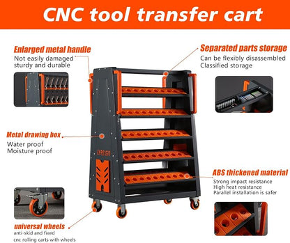 CAT30 CNC Tool Cart-140 Cap, 5-Tier CNC Rolling Carts with Wheels，40 Taper Tool Holder, CNC Mobile Tool Holder, CNC Tool Organizer, CAT 40 Tool Holder Set for StorehouseFactory Garage