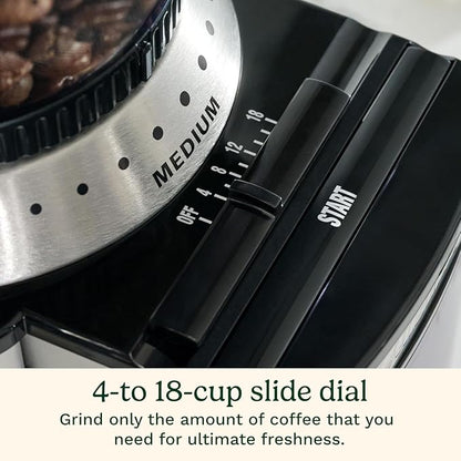 Cuisinart Coffee Grinder, Electric One-Touch Automatic Burr Coffee Grinder with 18-Position Grind Selector, Cup Size Selector for 4 – 18 Cups, Black Stainless Steel