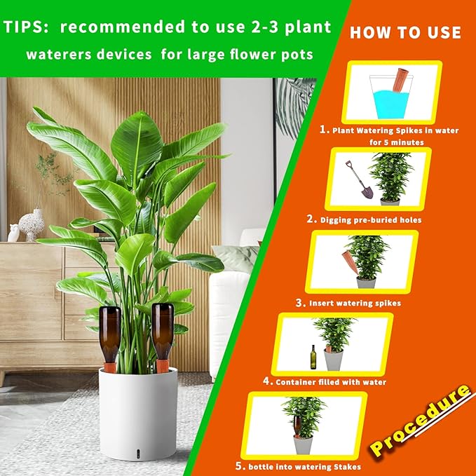 Plant Self-Watering Stakes-15 Pack Terracotta Automatic Plant Waterer Devices Auto-Water Irrigation System for Indoor/Outdoor Plants