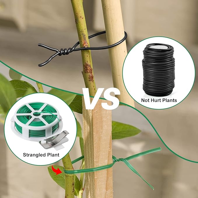 Decoroca Soft Plant Ties for Support - 65.6' Reusable Waterproof Plant Wire, Garden Twist, Office Organization and Decoration Binding（3pcs/Black）