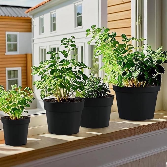 4/6/8 Inch Black Plant Nursery Pots, 15 Pack, Thickened Plastic with Drainage Holes, Indoor/Outdoor
