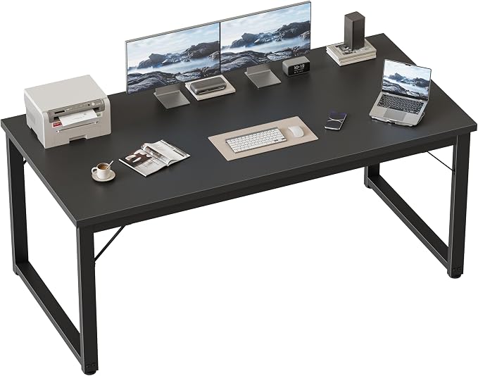 Mericonia 54 Inch Computer Desk, 1" Thick Large Office Table, Black | Modern Simple Style, Heavy Duty Industrial Frame, Study & Writing Table for Home Bedroom Work