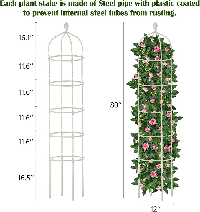 Garden Obelisk Trellis for Climbing Plants Outdoor 6.7 Ft Rose Bush Round Trellis for Pots Rustproof Metal Plant Flower Trellises for Clematis Vine Jasmine Support Outdoor Indoor