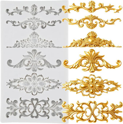 Baroque Polymer Clay Mold Curlicues Scroll Lace Silicone Mold Vintage Relief Flower Filigree Molds for DIY Crafts Epoxy Resin Casting Air Dry Polymer Clay Plaster Jewelry Making